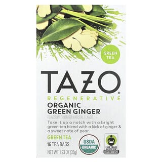 Tazo Teas, відновлювальний, зелений чай, органічний зелений імбир, 16 чайних пакетиків, 35 г (1,23 унції)