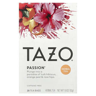 Tazo Teas, Té de hierbas, Pasión, Sin cafeína, 20 bolsitas de té, 52 g (1,8 oz)