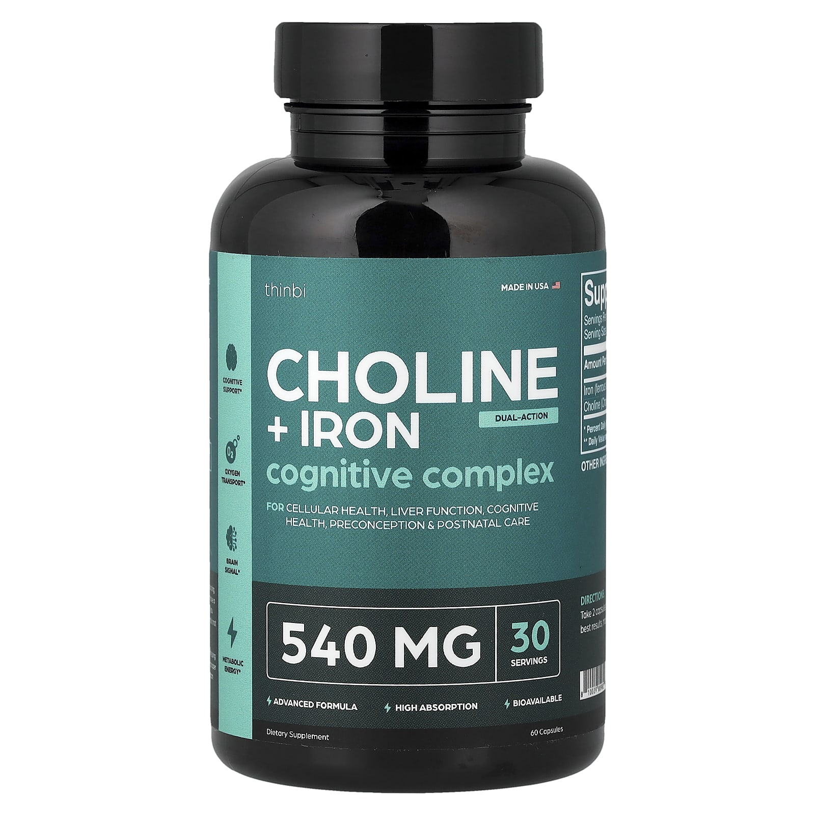 Thinbi, холин и железо, 60 капсул
