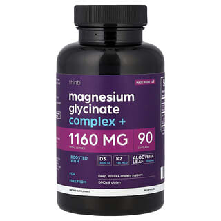Thinbi, Magnesium Glycinate Complex +, Magnesiumglycinat-Komplex, 90 Kapseln