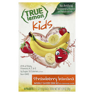True Citrus, True Lemon, Mezcla para preparar bebidas para niños, Fresa y plátano`` 10 sobres, 3,5 g (0,12 oz) cada uno