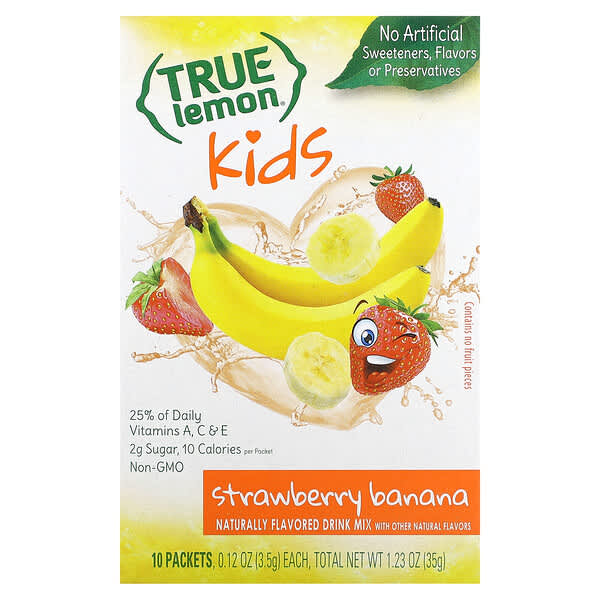 True Citrus, True Lemon, Kids Drink Mix, Strawberry Banana, 10 Packets, 0.12 oz (3.5 g) Each