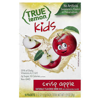 True Citrus, Äkta citron, barndrycksmix, krispigt äpple, 10 paket, 0.12 oz (3.5 g) vardera
