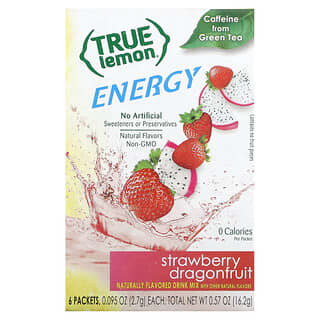 True Citrus, True Lemon, Energy, Strawberry Dragonfruit, 6 Packets, 0.095 oz (2.7 g) Each