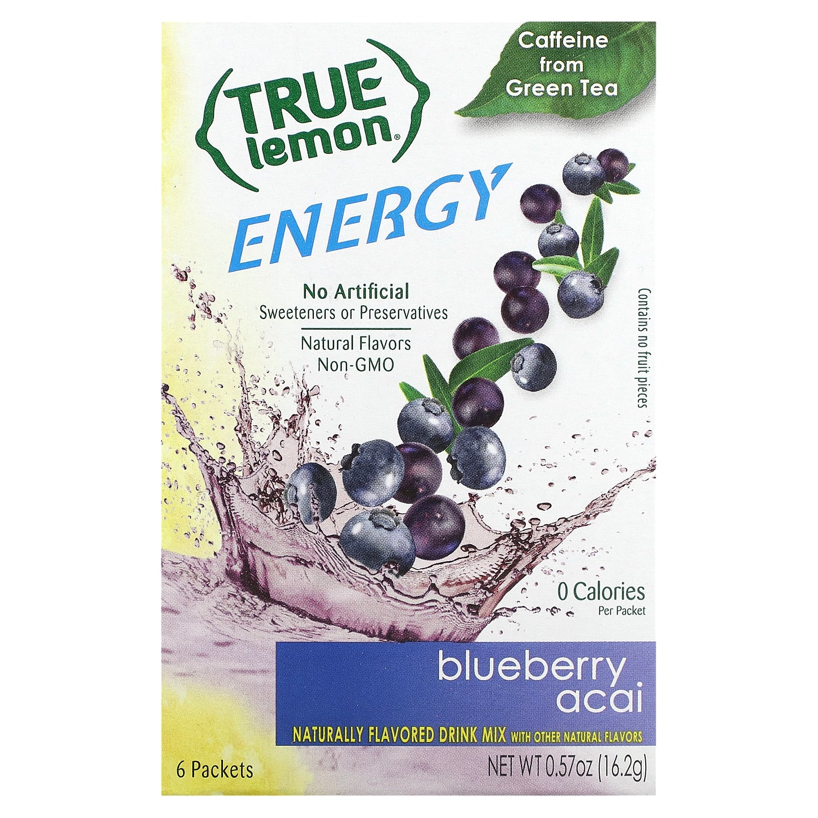 True Citrus, True Lemon, Energy, Blueberry Acai, 6 Packets, 0.095 oz (2