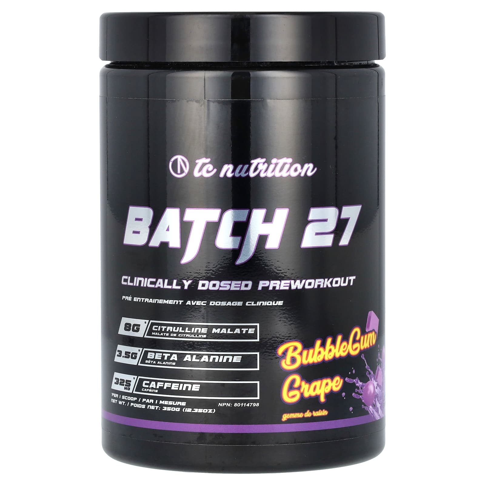 TC Nutrition, Batch 27, Clinically Dosed Preworkout, Bubblegum Grape ...