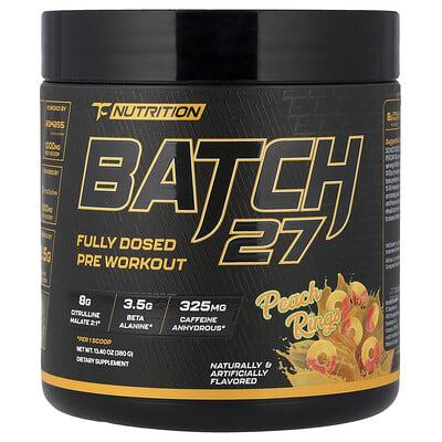 TC Nutrition, Batch 27, Fully Dosed Pre Workout, Peach Rings, 13.4 oz (380 g)