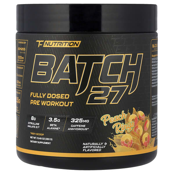Batch 27, Fully Dosed Pre Workout, Peach Rings, 13.4 oz (380 g)