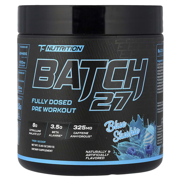 Batch 27, Fully Dosed Pre Workout, Blue Slushie, 13.4 oz (380 g)