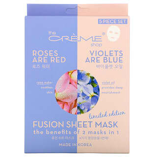 The Creme Shop, Fusion Beauty Mascarilla en lámina, Las rosas son rojas y las violetas son azules, 5 láminas, 125 g (4,40 oz)
