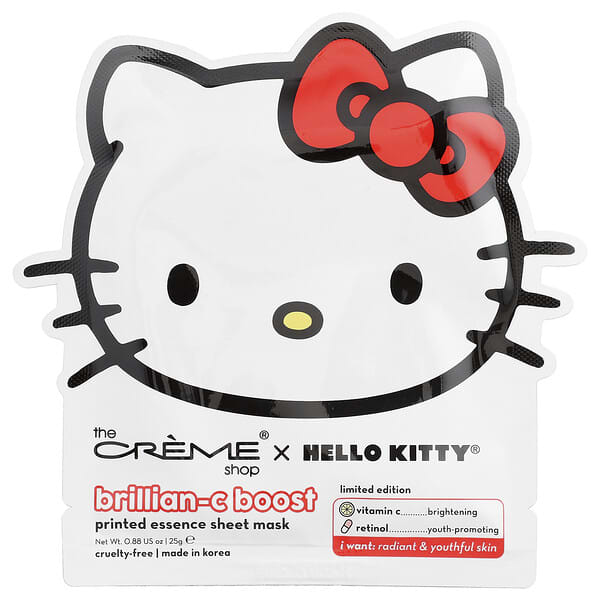 The Creme Shop, 헬로키티®, 브릴리언-C 부스트, 인쇄 에센스 뷰티 시트 마스크, 1매, 25g(0.88oz)