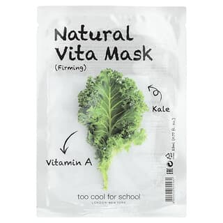 Too Cool for School, Mascarilla de belleza natural Vita (reafirmante) con vitamina A y col rizada, 1 lámina, 23 ml (0,77 oz. Líq.)