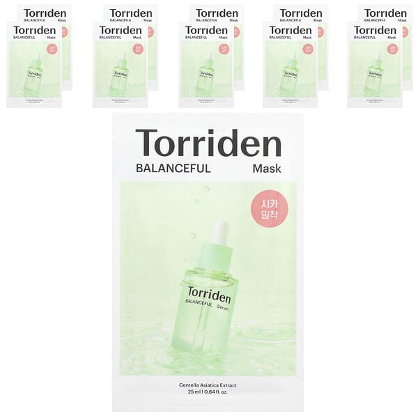 Torriden, 均衡積雪草美容面膜，10 片，0.84 液量盎司（25 毫升）