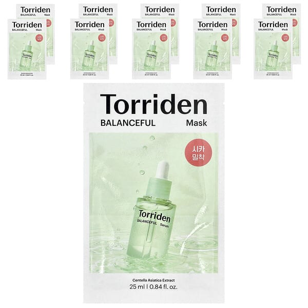 Torriden, 均衡積雪草美容面膜，10 片，0.84 液量盎司（25 毫升）