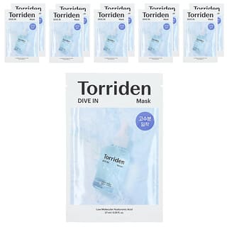 Torriden, Dive In, Maschera di bellezza con acido ialuronico a basso contenuto molecolare, 10 maschere in fogli, 27 ml ciascuna