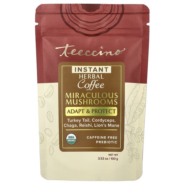 Teeccino, 인스턴트 허브 커피, 미라클러스 버섯, 카페인 무함유, 100g(3.53oz)
