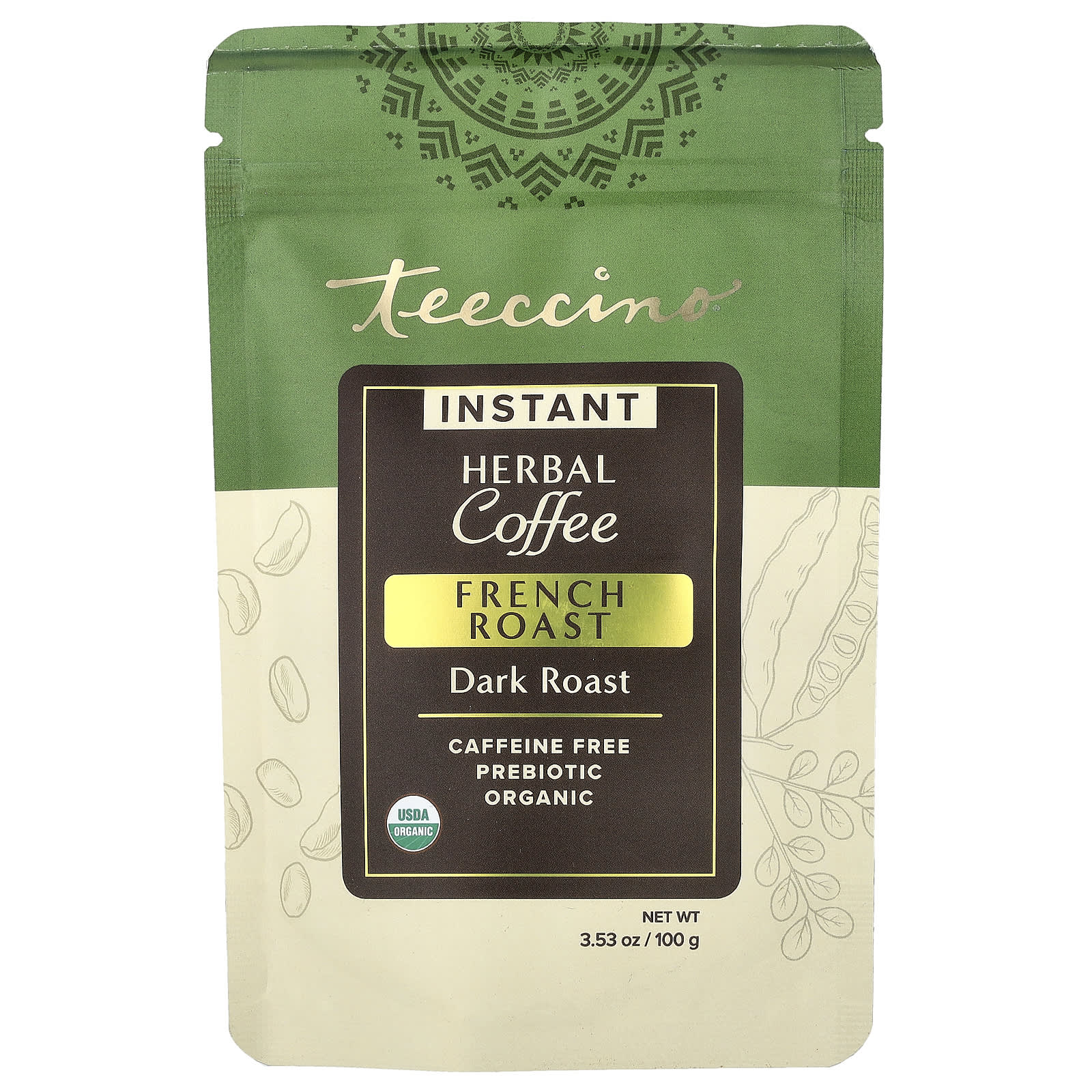 Teeccino, растворимый травяной кофе, французская обжарка, темный, без кофеина, 100 г (3,53 унции)