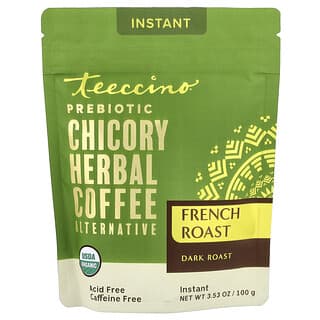 Teeccino, Alternativa ao Café, Ervas de Chicória e Prebióticos Instantâneos, Torra Francesa, Sabor Escuro, Sem Cafeína, 100 g (3,53 oz)
