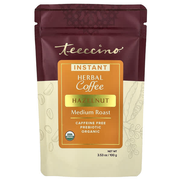 Teeccino, Cafea instant din plante, alune de pădure, prăjire medie, fără cafeină, 100 g (3,53 oz)