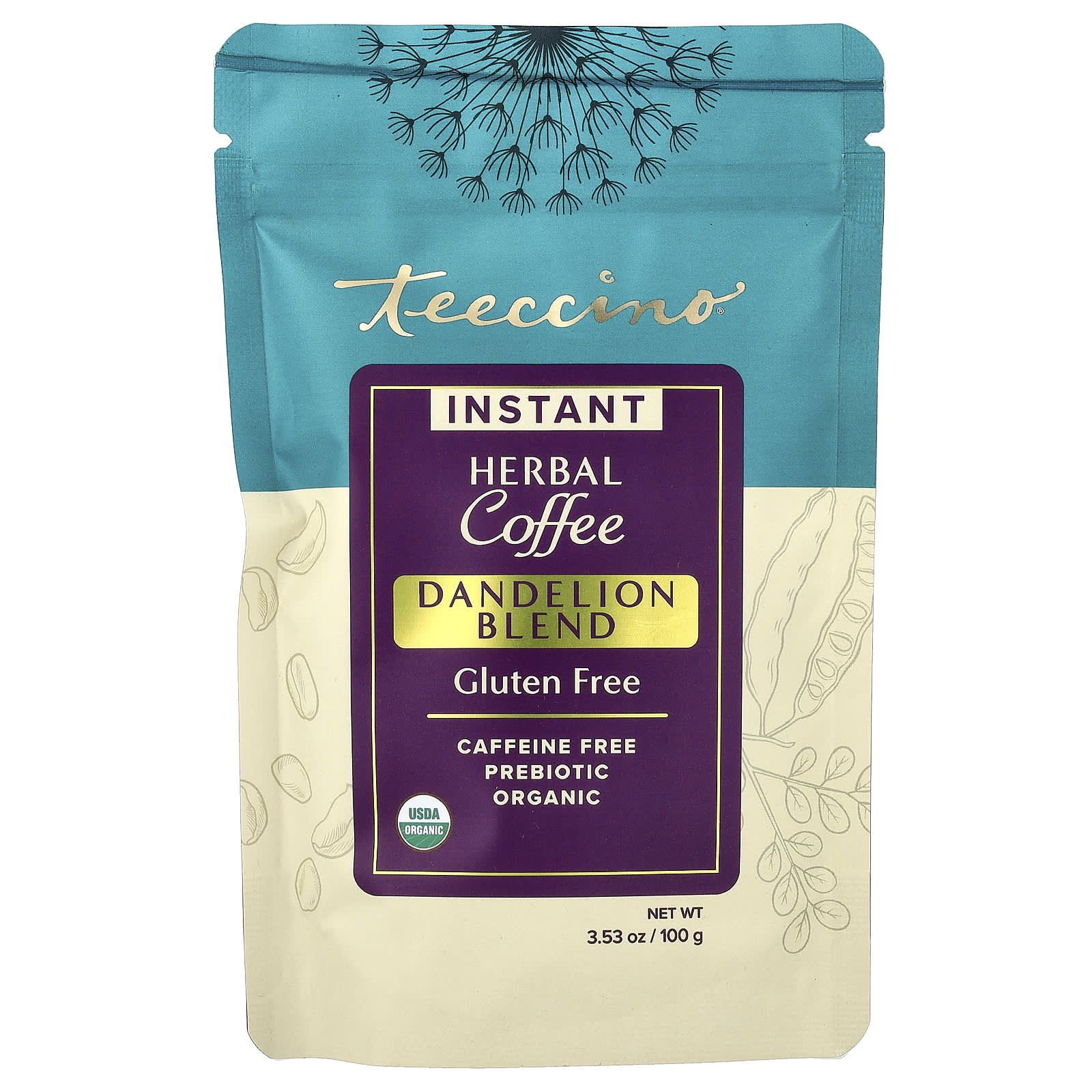 Teeccino, растворимый травяной кофе, смесь из одуванчиков, без кофеина, 100 г (3,53 унции)