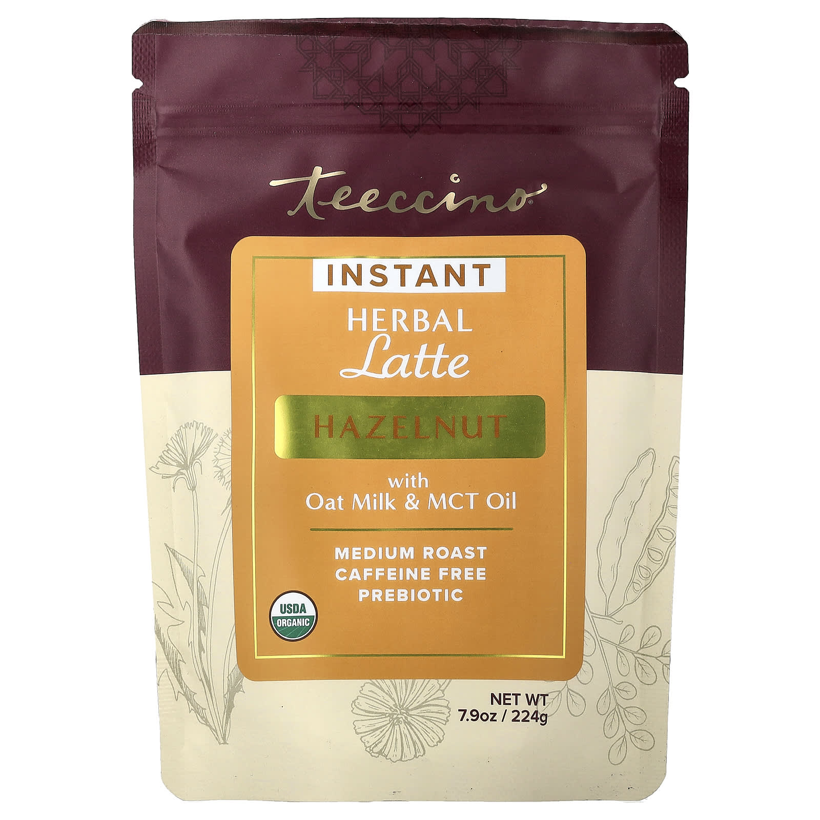 Teeccino, растворимое травяное латте, фундук, средняя обжарка, без кофеина, 224 г (7,9 унции)