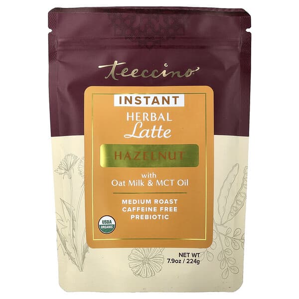 Teeccino, 인스턴트 허브 라떼, 헤이즐넛, 미디엄 로스트, 카페인 무함유, 224g(7.9oz)