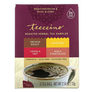 Teeccino, Muestra de té de hierbas tostadas, 4 sabores, Sin cafeína, 12 bolsitas de té, 72 g (2,54 oz)