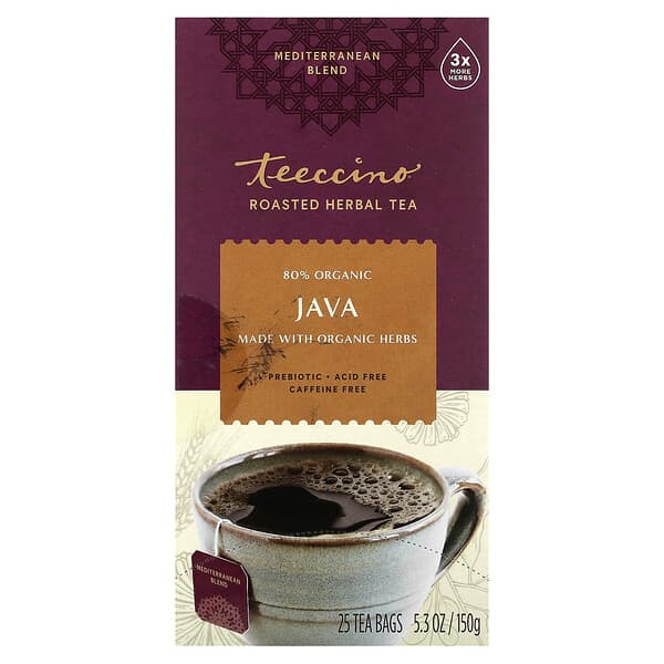 Teeccino, Roasted Herbal Tea, Java, Caffeine Free, 25 Tea Bags, 5.3 oz (150 g)