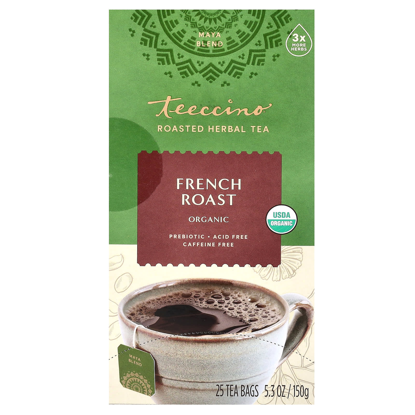 Teeccino, Organic Roasted Herbal Tea, French Roast, Caffeine Free, 25 ...