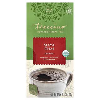 Teeccino, Organiczna palona herbata ziołowa, chai majów, bez kofeiny, 25 torebek, 150 g