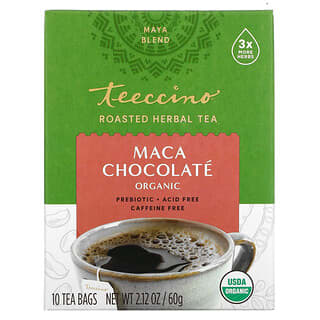 Teeccino, Organic Roasted Herbal Tea, Maca Chocolate, Caffeine Free, 10 Tea Bags, 2.12 oz (60 g)