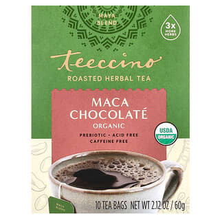 Teeccino, Tisane torréfiée biologique, Maca au chocolat, Sans caféine, 10 sachets de thé, 60 g