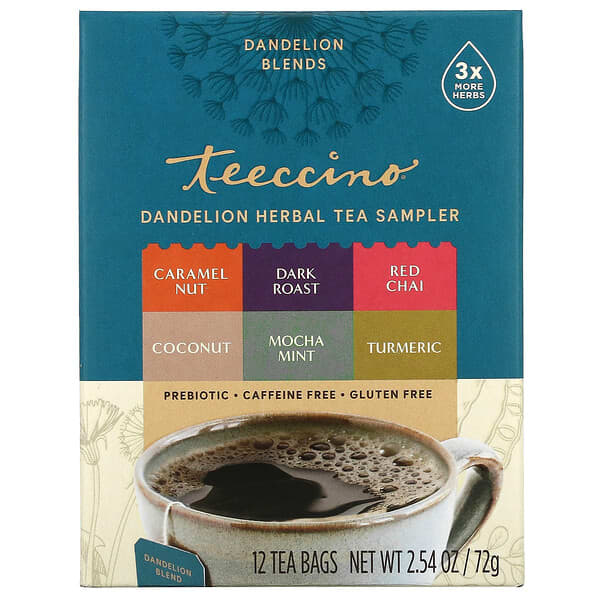 Teeccino, 蒲公英草本茶試用裝，6 種口味，無咖啡萃取，12 茶包，2.54 盎司（72 克）