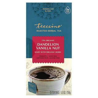 Teeccino, Roasted Herbal Tea, Dandelion Vanilla Nut, Caffeine Free, 25 Tea Bags, 5.3 oz (150 g)