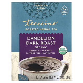 Teeccino, Organic Roasted Herbal Tea, Dandelion, Dark Roast, Caffeine Free, 10 Tea Bags, 2.12 oz (60 g)