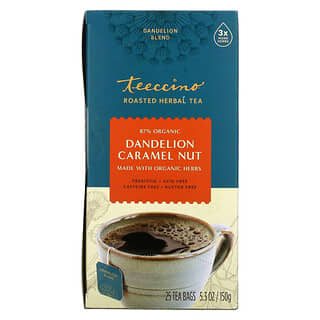 Teeccino, чай из обжаренных трав, одуванчик, карамель и орех, без кофеина, 25 чайных пакетиков, 150 г (5,3 унции)