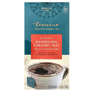 Teeccino, Thé Torréfié à base de Plantes, Pissenlit Caramel Noix, sans caféine, 25 sachets de thé, 150 g (5,3 oz)