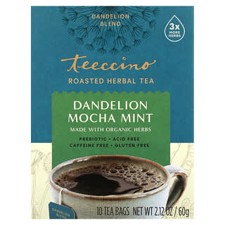 Teeccino, Roasted Herbal Tea, Dandelion Mocha Mint, Caffeine Free, 10 Tea Bags, 2.12 oz (60 g)