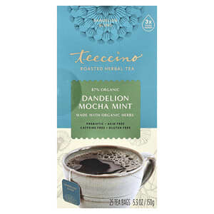 Teeccino‏, תה צמחים קלוי, שן הארי עם מוקה מנטה, נטול קפאין, 25 שקיקי תה, 150 גרם (5.3 אונקיות)
