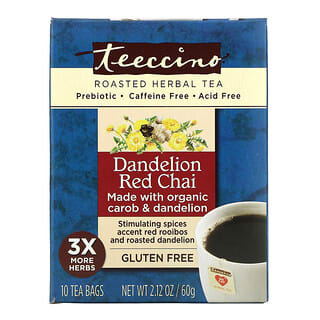 Teeccino, Roasted Herbal Tea, Dandelion Red Chai, Caffeine Free, 10 Tea Bags, 2.12 oz (60 g)