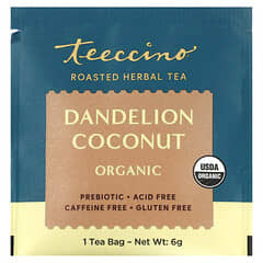 Teeccino, Té de hierbas tostadas orgánicas, Diente de león y coco, Sin cafeína`` 10 bolsitas de té, 60 g (2,12 oz)