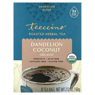 Teeccino, 有機烘焙草本茶，蒲公英椰子，無咖啡萃取，10 包茶包，2.12 盎司（60 克）