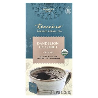 Teeccino, Roasted Herbal Tea, Dandelion Coconut, gerösteter Kräutertee, Löwenzahn-Kokosnuss, koffeinfrei, 25 Teebeutel, 150 g (5,3 oz.)