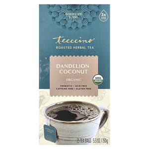 Teeccino, Roasted Herbal Tea, Dandelion Coconut, Caffeine Free, 25 Tea Bags, 5.3 oz (150 g)'