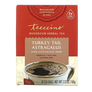 Teeccino, Травяной чай с грибами, индейка и астрагал, без кофеина, 10 чайных пакетиков, 60 г (2,12 унции)