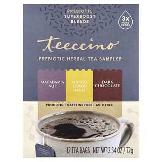 Teeccino, Muestra de té de hierbas prebióticas, 3 sabores, Sin cafeína, 12 bolsitas de té, 72 g (2,54 oz)