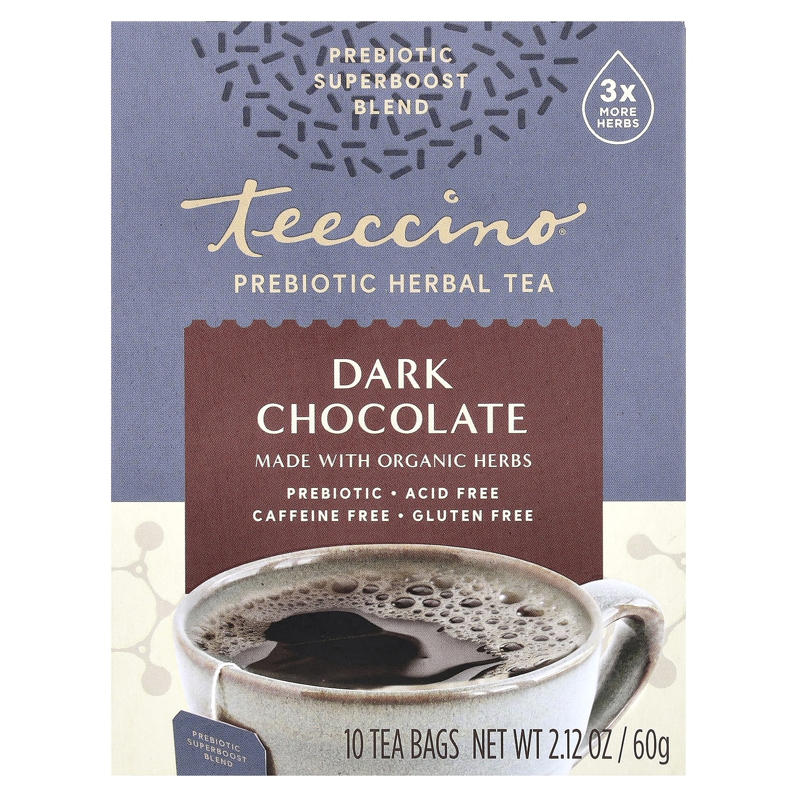 Prebiotic Herbal Tea, Dark Chocolate, Caffeine Free, 10 Tea Bags