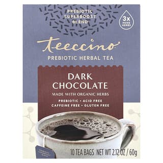 Teeccino, Prebiotic Herbal Tea, Dark Chocolate, Caffeine Free, 10 Tea Bags, 2.12 oz (60 g)