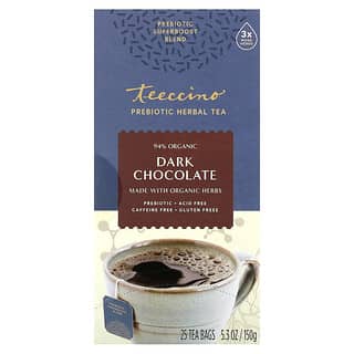 Teeccino, Prebiotic Herbal Tea, Dark Chocolate, Caffeine Free, 25 Tea Bags, 5.3 oz (150 g)