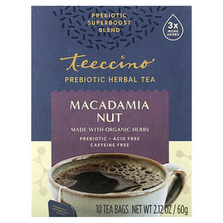Teeccino‏, Prebiotic Herbal Tea, Organic Macadamia Nut, Caffeine Free, 10 Tea Bags, 2.12 oz (60 g)